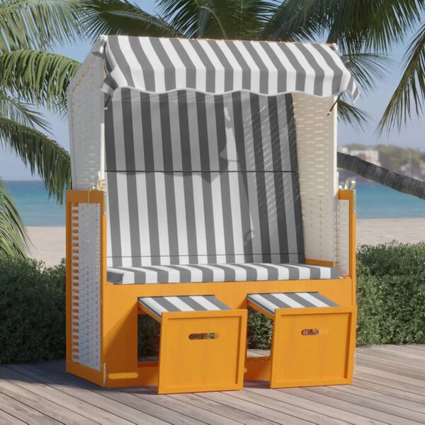 vidaXL Strandkorb com toldo vime PE e madeira maci&ccedil;a branco e cinzento