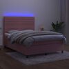 vidaXL Cama box spring c/ colch&atilde;o/LED 140x190 cm veludo rosa