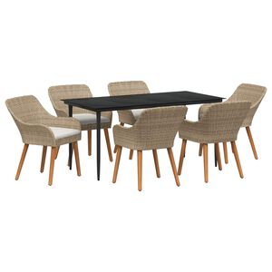 vidaXL Conjunto de Jantar para Jardim com almofada 7 pcs Bege vime PE