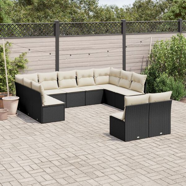 vidaXL 11 pcs conjunto sof&aacute;s de jardim c/ almofad&otilde;es vime PE preto