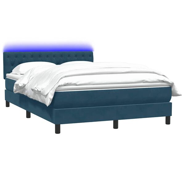 vidaXL Cama box spring c/ colch&atilde;o e LED 140x210 cm veludo azul-escuro