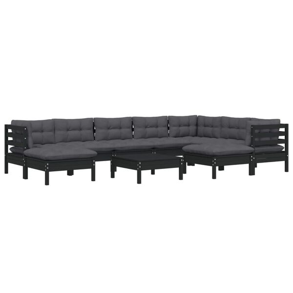 vidaXL 10 pcs conjunto lounge jardim c/ almofad&otilde;es pinho maci&ccedil;o preto