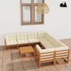 vidaXL 9 pcs conj. lounge jardim almofad&otilde;es pinho maci&ccedil;o castanho mel
