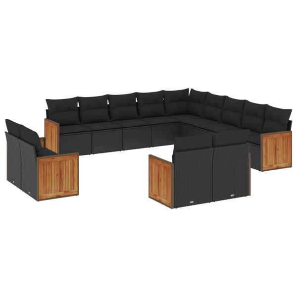 vidaXL 13 pcs conjunto de sof&aacute;s de jardim com almofad&otilde;es vime PE preto