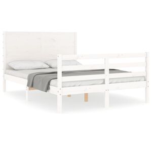 vidaXL Estrutura de cama com cabeceira 140x200cm madeira maci&ccedil;a branco