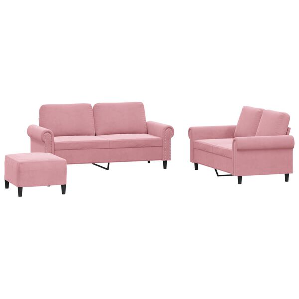 vidaXL 3 pcs conjunto de sof&aacute;s com almofad&otilde;es veludo rosa