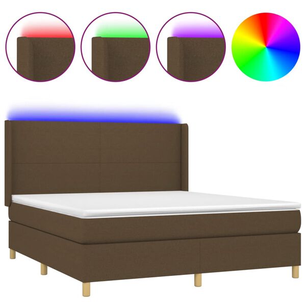 vidaXL Cama box spring c/ colch&atilde;o/LED 180x200cm tecido castanho-escuro
