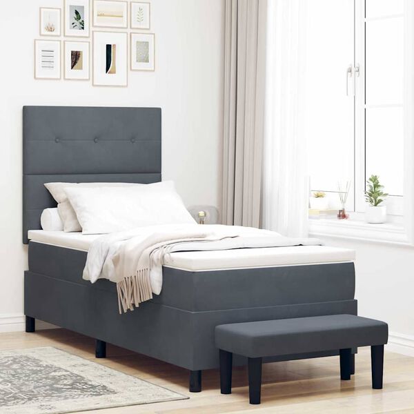 vidaXL Cama Box com colch&atilde;o Cinzento escuro 100 x 200 cm Veludo
