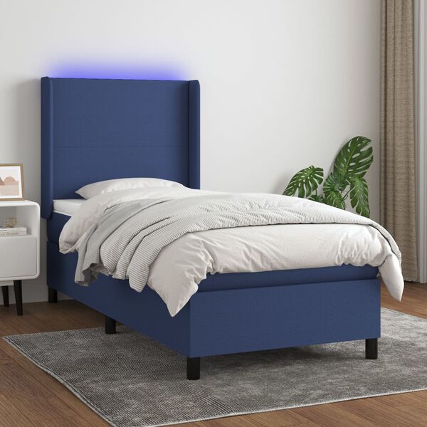 vidaXL Cama box spring c/ colch&atilde;o e LED 100x200 cm tecido azul