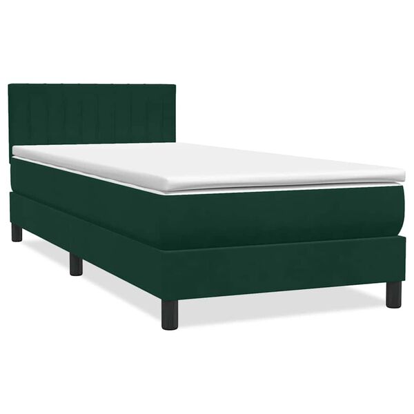 vidaXL Cama box spring c/ colch&atilde;o e LED verde-escuro 90x210 cm veludo