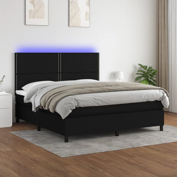 vidaXL Cama box spring c/ colch&atilde;o e LED 180x200 cm tecido preto