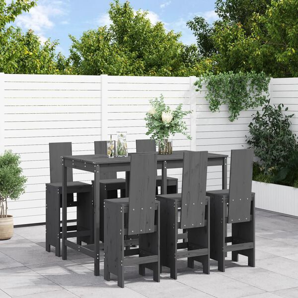 vidaXL 7 pcs conjunto de bar para jardim pinho maciço cinzento