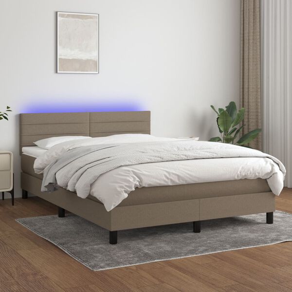 vidaXL Cama box spring colch&atilde;o/LED 140x190cm tecido cinza-acastanhado