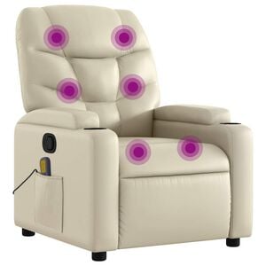 vidaXL Poltrona de massagem reclin&aacute;vel em couro sint&eacute;tico creme