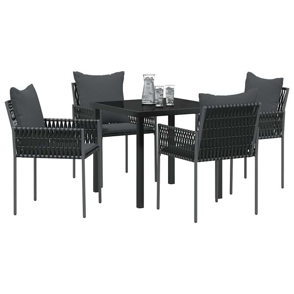 vidaXL Conjunto de Jantar para Jardim 5 pcs Preto e Cinza Rattan de PE