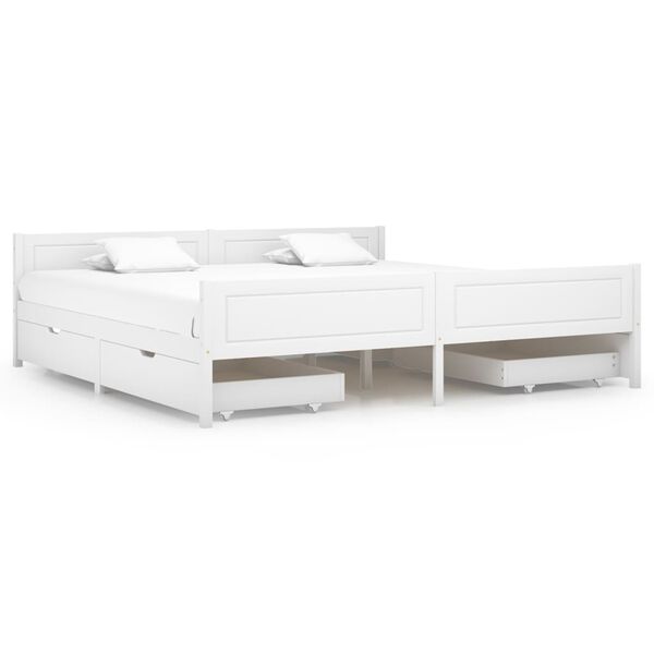 vidaXL Estrutura de cama com 4 gavetas 200x200 cm pinho maci&ccedil;o branco
