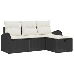 vidaXL Conjunto de Sof&aacute; de Jardim 4 pcs Preto Rattan Sint&eacute;tico