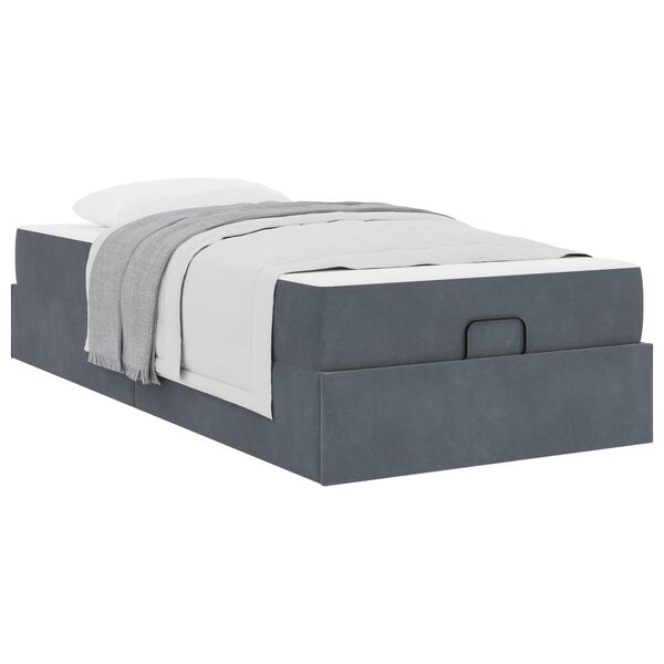 vidaXL Estrutura de cama com colch&atilde;o 2 pcs Cinza Escuro Veludo