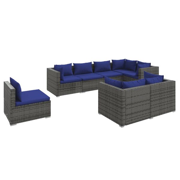 vidaXL 8 pcs conjunto lounge de jardim c/ almofadões vime PE cinzento