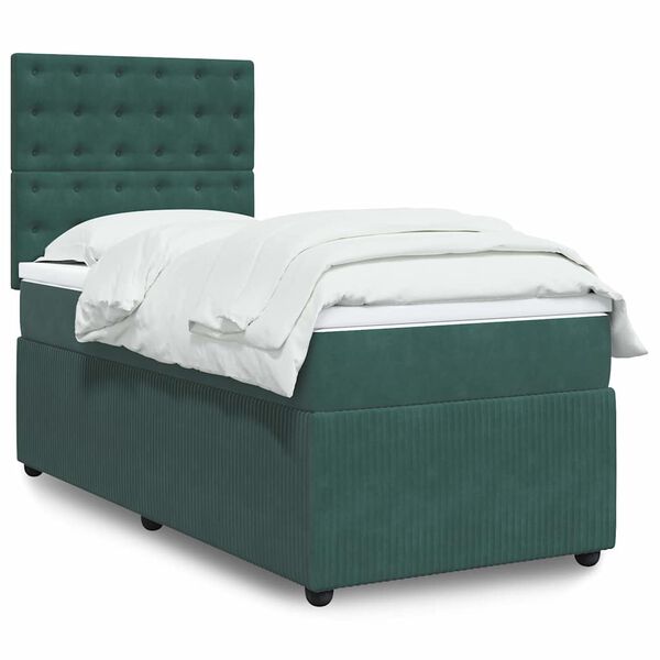 vidaXL Cama com molas/colch&atilde;o 90x200 cm veludo verde-escuro