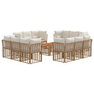 vidaXL Conjunto de Sof&aacute; de Jardim 13 unid. Natural e Branco Creme