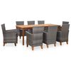 vidaXL 9 pcs conjunto jantar vime PE madeira ac&aacute;cia maci&ccedil;a cinzento