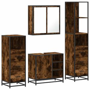 vidaXL 4pcs conjunto de m&oacute;veis WC derivados de madeira carvalho fumado