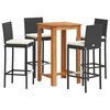 vidaXL 5 pcs conjunto de bar para jardim vime PE/ac&aacute;cia maci&ccedil;a preto