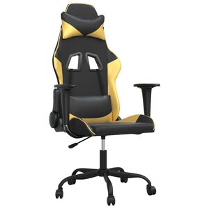 vidaXL Cadeira gaming couro artificial preto e dourado