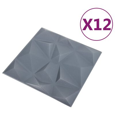vidaXL Painéis de parede 3D 12 pcs 50x50 cm 3 m² cinza diamante