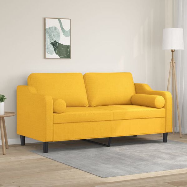 vidaXL Sof&aacute; 2 lug. c/ almofadas/almofad&otilde;es 140 cm tecido amarelo-claro