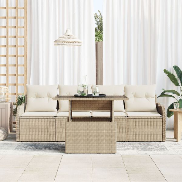 vidaXL Conjunto de Sof&aacute; de Jardim 5 pcs Bege Rattan de Polipropileno