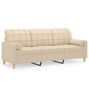 vidaXL Sof&aacute; 3 lugares + almofadas decorativas 180 cm tecido cor creme