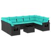 vidaXL Conjunto de sof&aacute; de jardim com 10 pe&ccedil;as e almofadas em rattan sint&eacute;tico preto