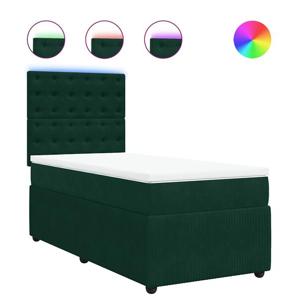 vidaXL Cama com molas/colch&atilde;o 100x200 cm veludo verde-escuro