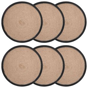 vidaXL Sousplat de Juta 6 unid. Natural e Preto 100% Juta Tossa