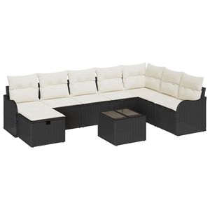 vidaXL Conjunto de Sof&aacute;s com almofada 9 pcs Preto e Creme vime PE