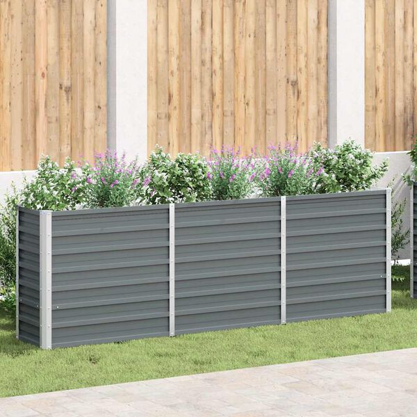 vidaXL Canteiro elevado de jardim a&ccedil;o galvanizado 240x40x77cm cinzento