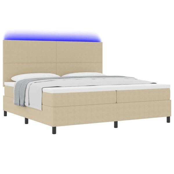 vidaXL Cama Box Spring LED Cinza Claro e Branco 200 x 200 cm