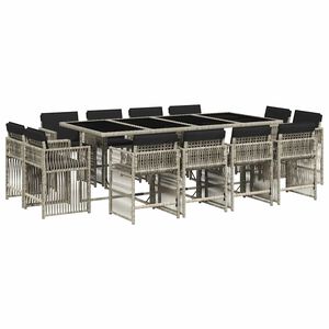 vidaXL 13 pcs conj. jantar jardim c/ almofad&otilde;es vime PE cinzento-claro