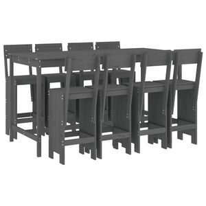 vidaXL 9 pcs conjunto de bar para jardim pinho maci&ccedil;o cinzento