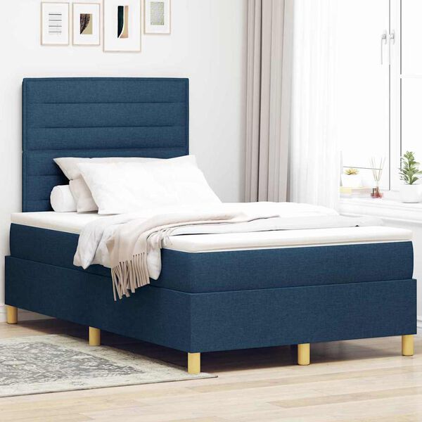 vidaXL Cama Box com colch&atilde;o com cabeceira Azul 120 x 190 cm tecido