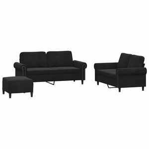 vidaXL 3 pcs conjunto de sof&aacute;s com almofad&otilde;es veludo preto