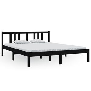 vidaXL Estrutura de cama king 150x200 cm madeira maci&ccedil;a preto