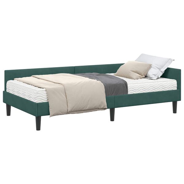 vidaXL Estrutura de Cama de Canto com Colch&atilde;o 2 pcs Verde Veludo