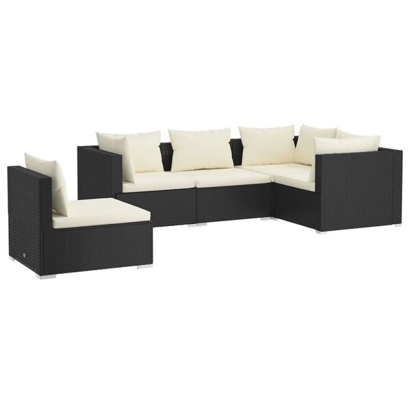 vidaXL 5 pcs conjunto lounge de jardim c/ almofad&otilde;es vime PE preto