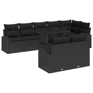 vidaXL Conjunto de Sof&aacute; de Jardim 9 pcs Preto Rattan Sint&eacute;tico