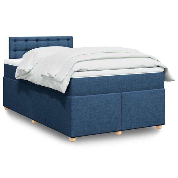 vidaXL Cama boxspring com colch&atilde;o 120x190 cm tecido azul