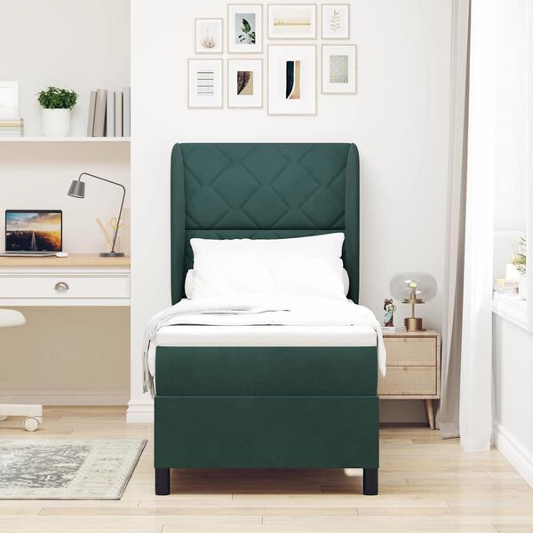 vidaXL Cama Box com colch&atilde;o Verde Escuro 200 x 80 cm Poli&eacute;ster