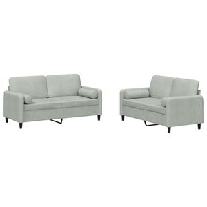 vidaXL 2 pcs conjunto de sof&aacute;s com almofadas veludo cinzento-claro